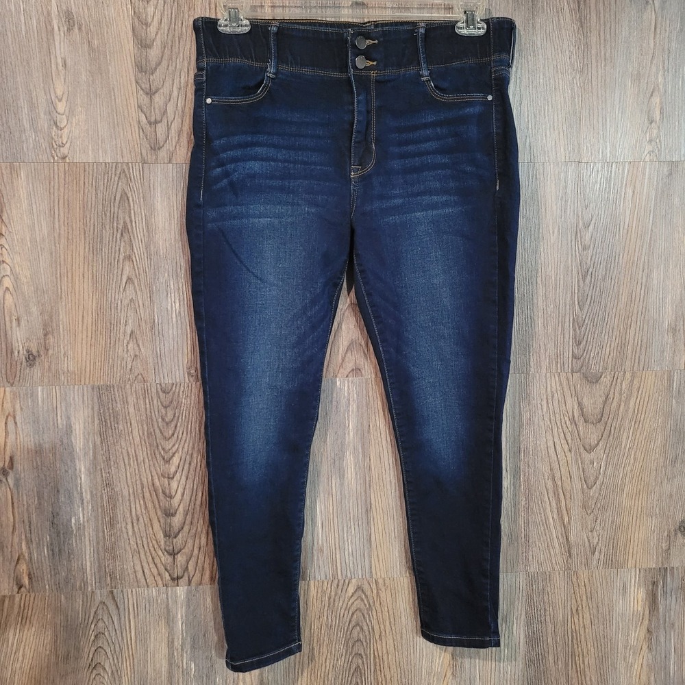 APT 9 Tummy Control Skinny Jeans Size 14P x 24 Dark Wash Mid Rise Elastic Waist